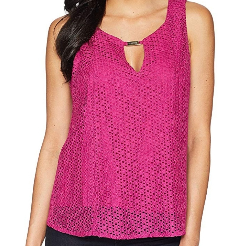 Ellen Tracy Sleeveless Eyelet Lace Blouse